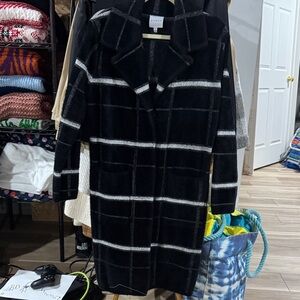 Cyrus Black and White Plaid Trench Coat
